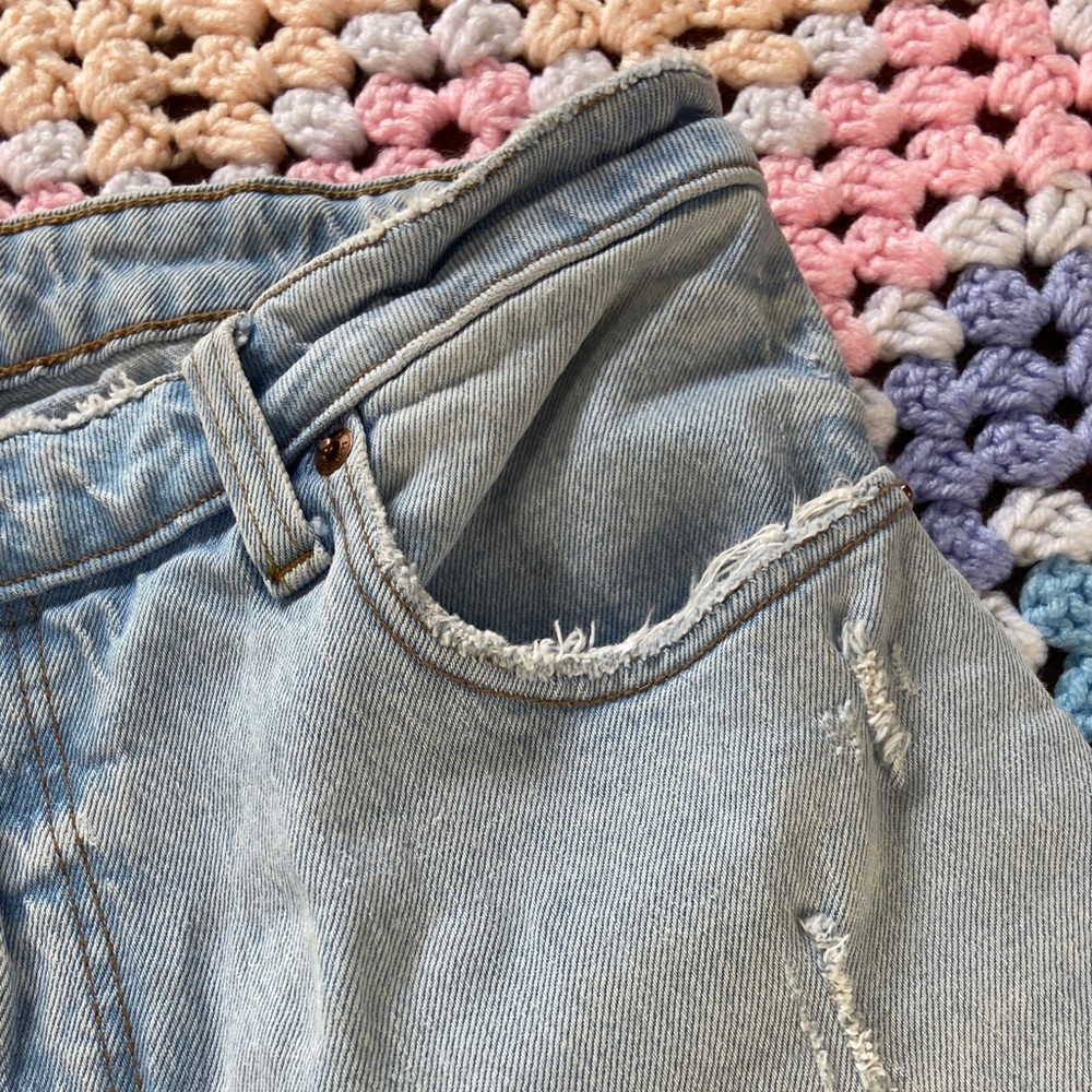 Abercrombie Fitch tapered High Rise Distressed Light Blue Women Jeans curve Love - Picture 4 of 16